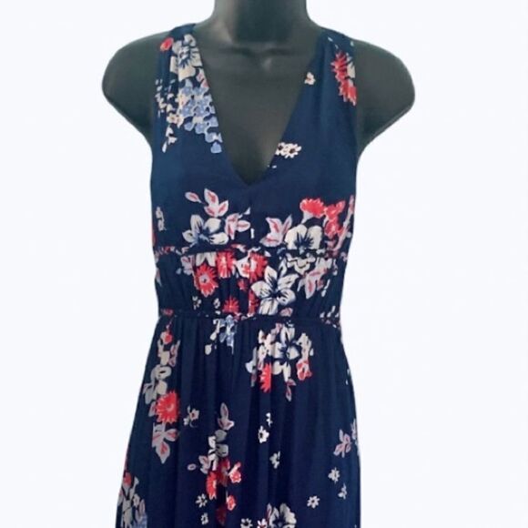 Japna Navy Blue Hawaiian Floral Print Maxi Dress Size XS - Picture 2 of 8